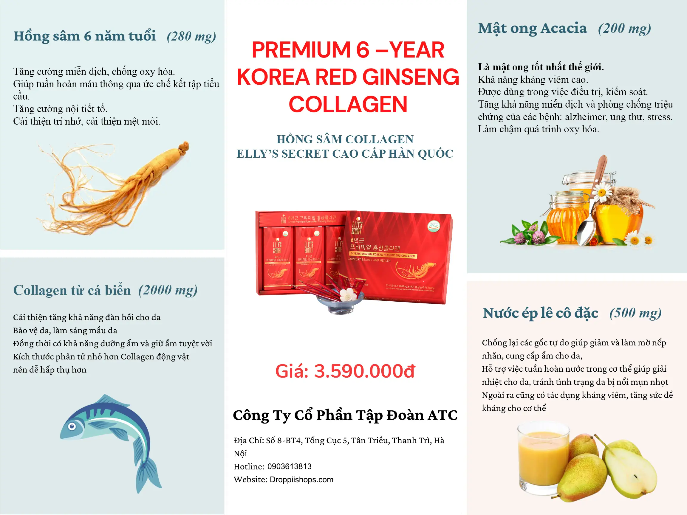 Thành Phần Và Công Dụng Hồng Sâm Collagen Cao Cấp Hàn Quốc Hộp 30 Gói X 10ml - 9mart.vn