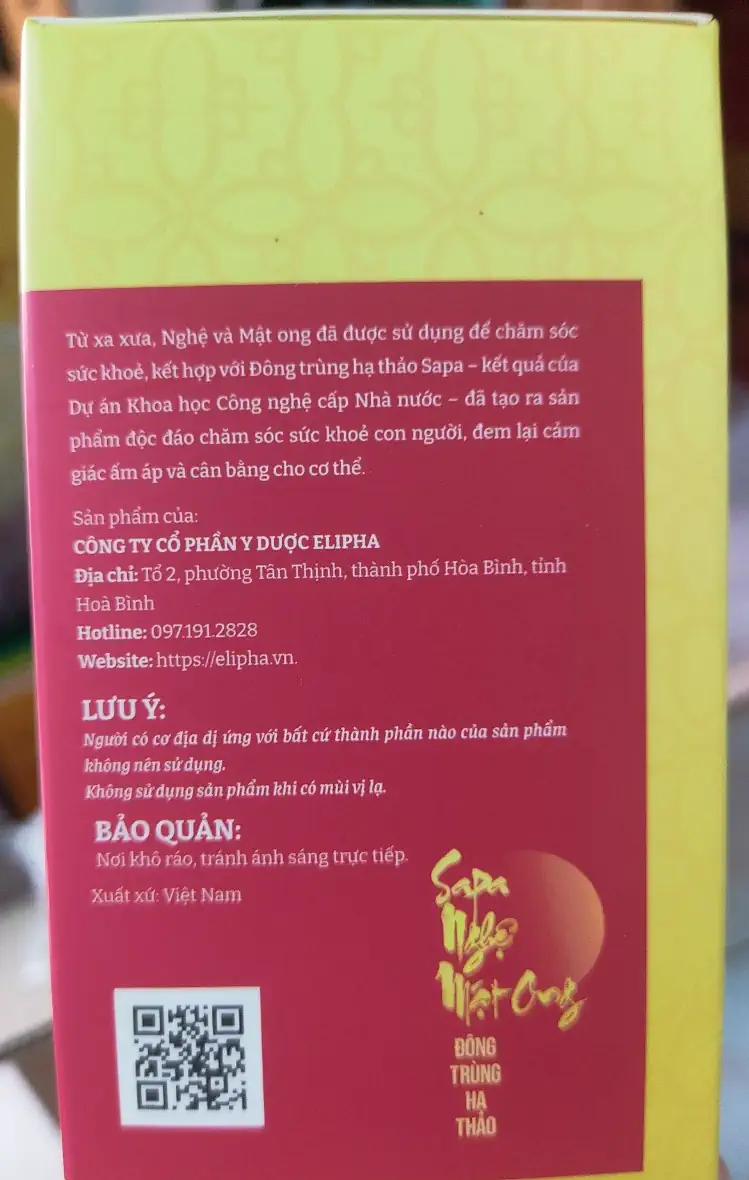 Thông tin Trà phun sương Sapa Nghệ Mật ong Đông trùng hạ thảo Elipha - Traphaco Sapa - Vitafood - 9mart.vn