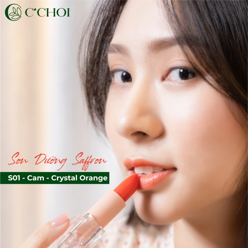 Ảnh Mẫu Son Dưỡng Saffron Màu S01 Crystal Orange Cam Pha Lê – Son Dưỡng Môi Nghệ Tây C'choi - Punar - 9mart.vn