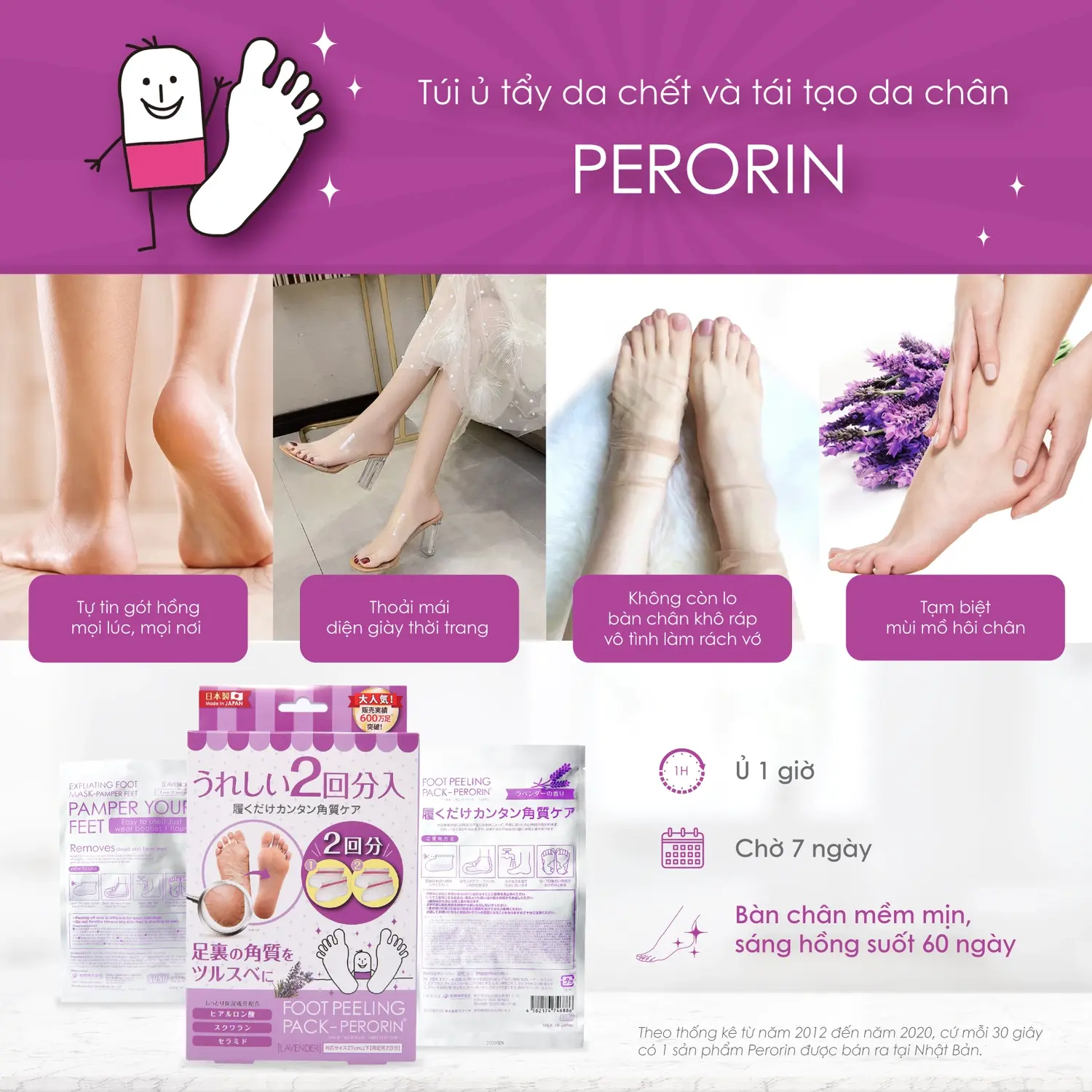 Foot Peeling Pack Perorin hương Lavender chính hãng giá rẻ bàn chân sáng mịn láng hồng suốt 60 ngày - 9mart.vn