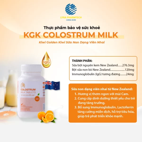Viên nhai sữa non KGK Milk Colostrum vị cam (orange) - Lyna Pharmtech - 9Mart.vn