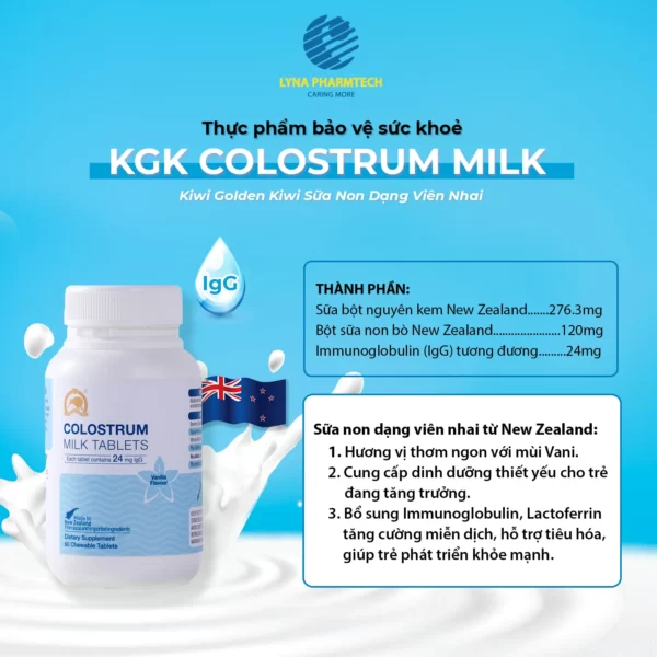 Viên nhai sữa non KGK Milk Colostrum vị vani - Lyna Pharmtech - 9Mart.vn