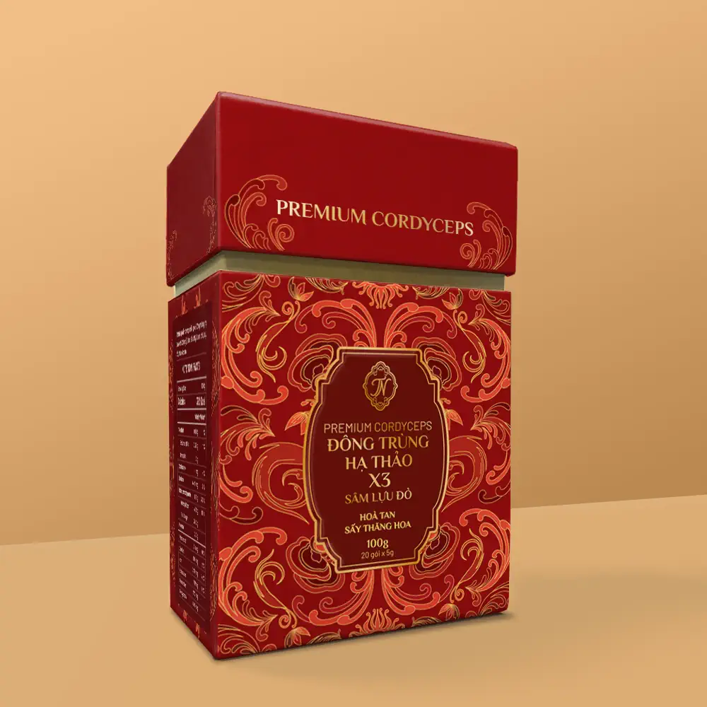 Đông Trùng Hạ Thảo X3 Sâm Lựu Đỏ + Túi giấy 20 gói x 5g chính hãng giá tốt - 9mart.vn Đông Trùng Hạ Thảo X3 Sâm Lựu Đỏ + Túi giấy 20 gói x 5g chính hãng giá tốt - 9Mart.vn