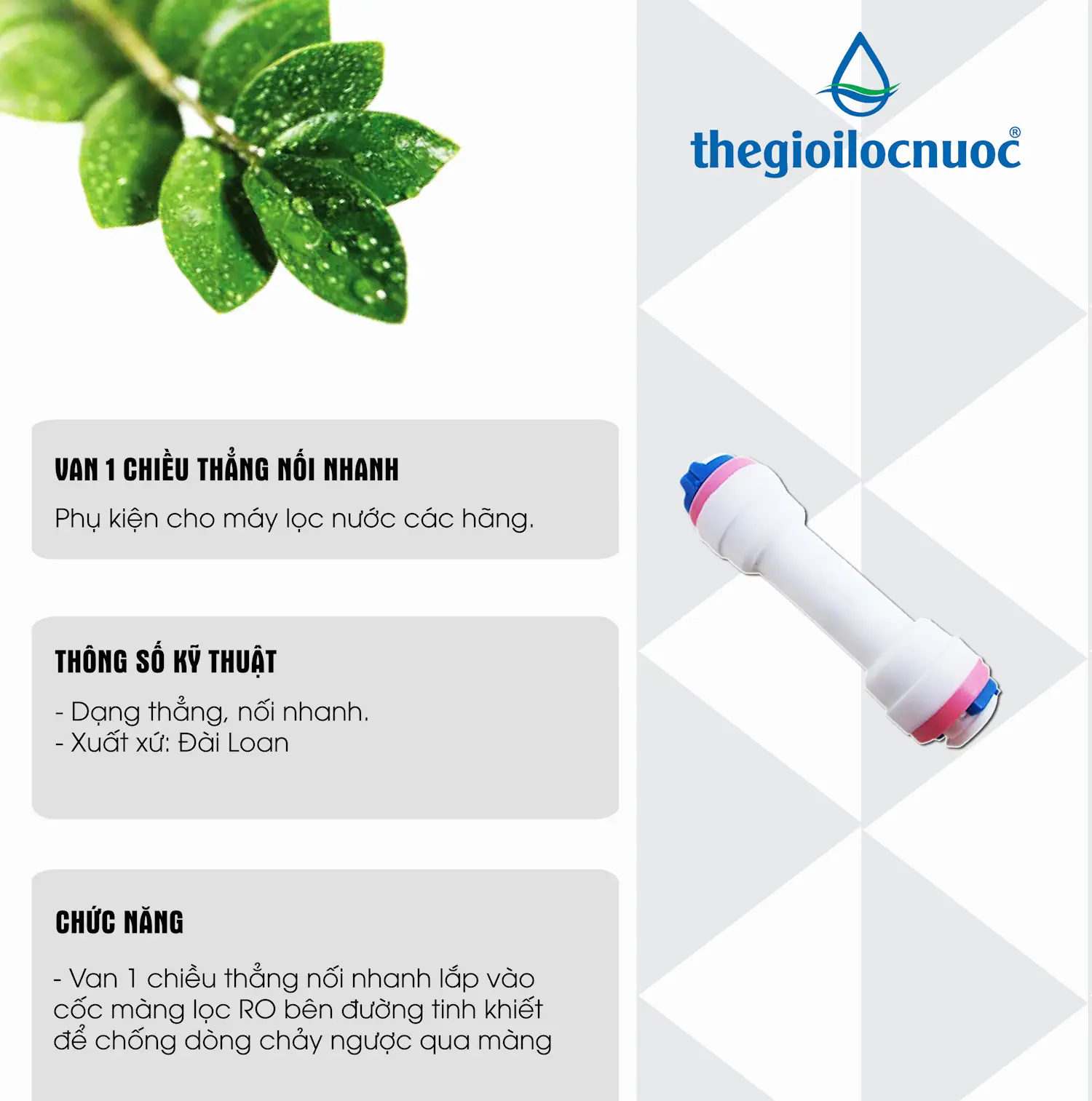 Thông Tin Van 1 Chiều Thẳng Lắp Nhanh
