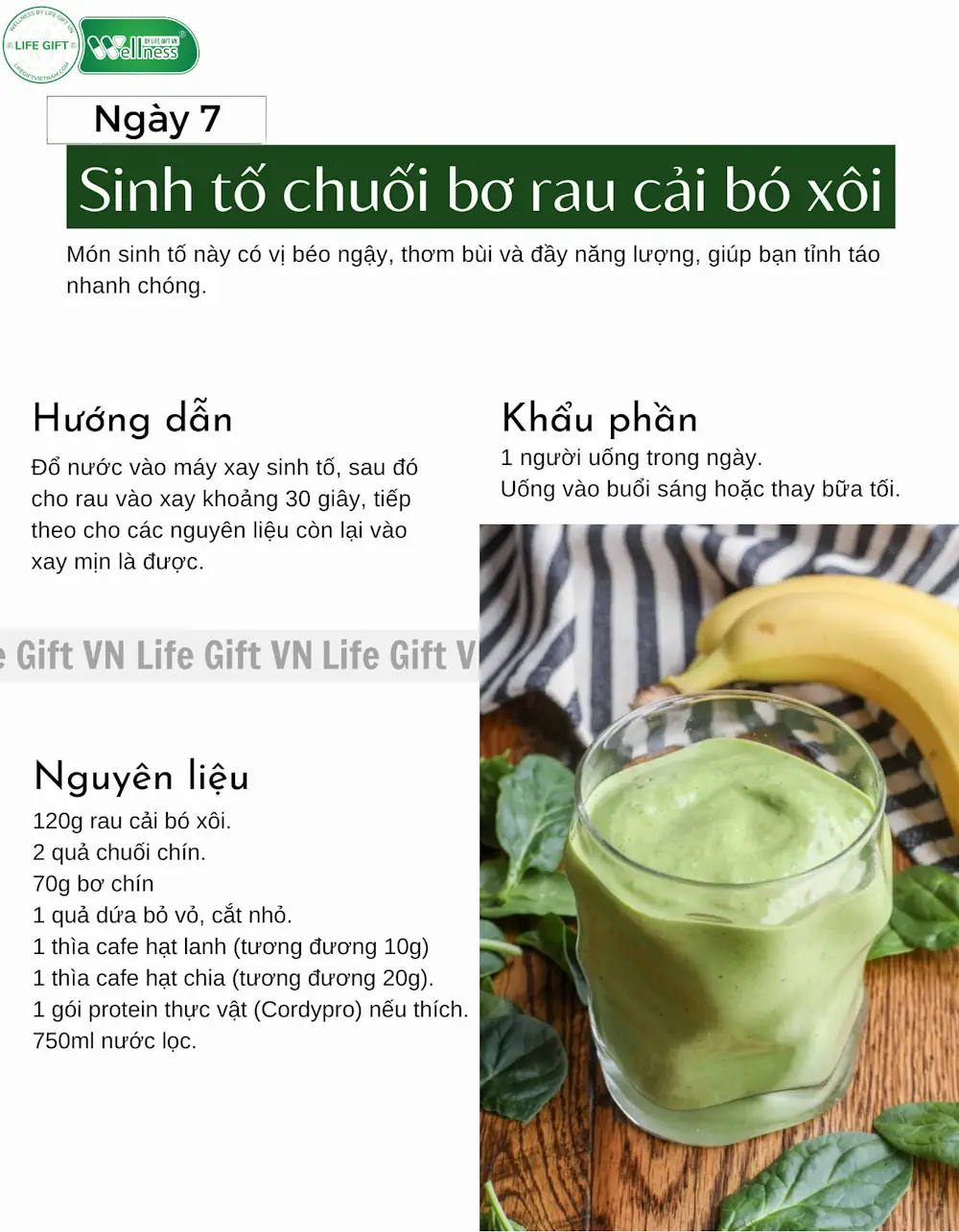 Ngày 7 - Sinh Tố Chuối Bơ Rau Cải Bó Xôi Cordypro - 9mart.vn