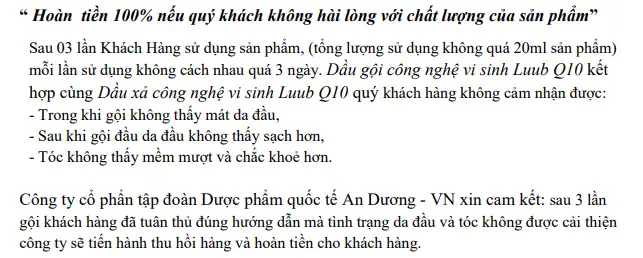 Cam Kết Hoàn Tiền Dầu Gội Luub Q10 Nếu Khách Hàng Không Hài Lòng Về Sản Phẩm - 9mart.vn