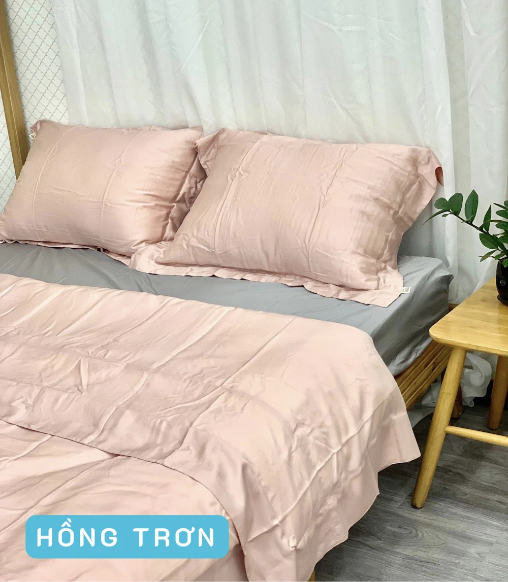 Combo Vỏ Mền Và Vỏ Gối Tencel 60s Mẫu Hồng Trơn - Tân Phát - 9mart.vn