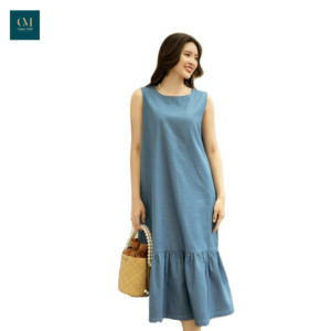 Đầm đuôi cá Linen chất liệu Denim/Lụa
