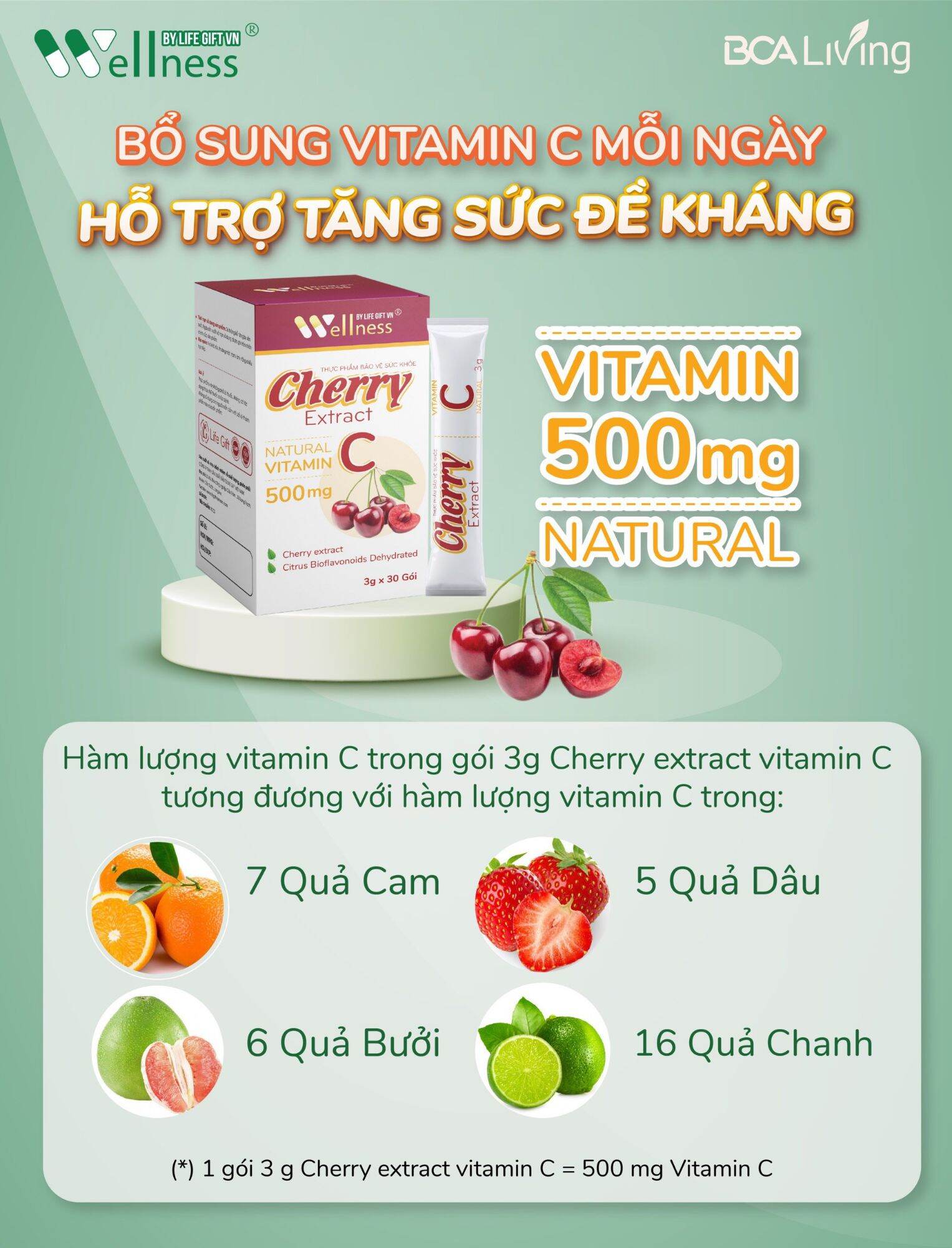 Thực phẩm bảo vệ sức khỏe Cherry Extract VitaminC cung cấp hàm lượng vitamin C cao, giúp tăng sức đề kháng - 9mart.vn