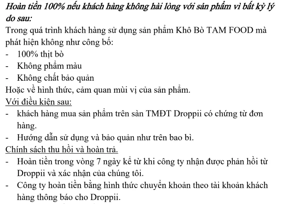 Cam Kết Hoàn Tiền 100% Nếu Khách Hàng Không Hài Lòng Với Sản Phẩm Từ Tam Food - 9mart.vn