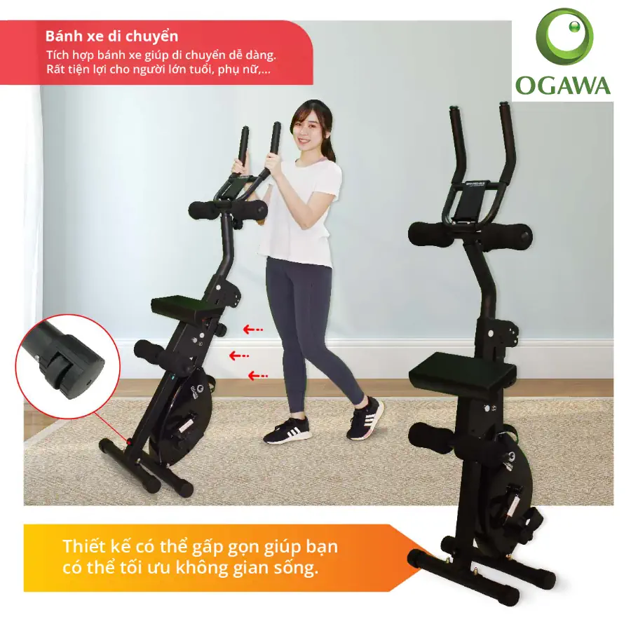 Xe Đạp Thể Dục đa Năng Ogawa Có Thể Gấp Gọn, Tích Hợp Bánh Xe Dễ Dàng Di Chuyển, Tiết Kiệm Không Gian - 9mart.vn