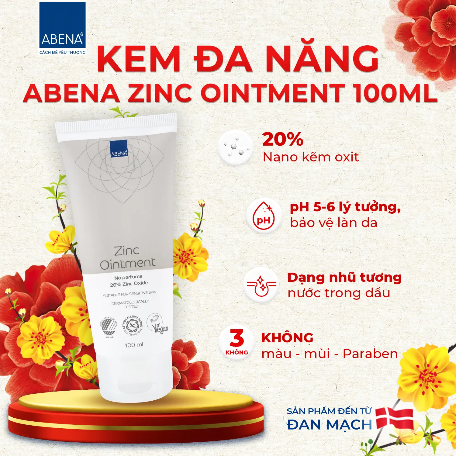 Kem đa Năng Abena Zinc Ointment - Combo Tết Phú Quý - Quà Như Ý - Bộ Quà Tết 2024 Abena - 9mart.vn
